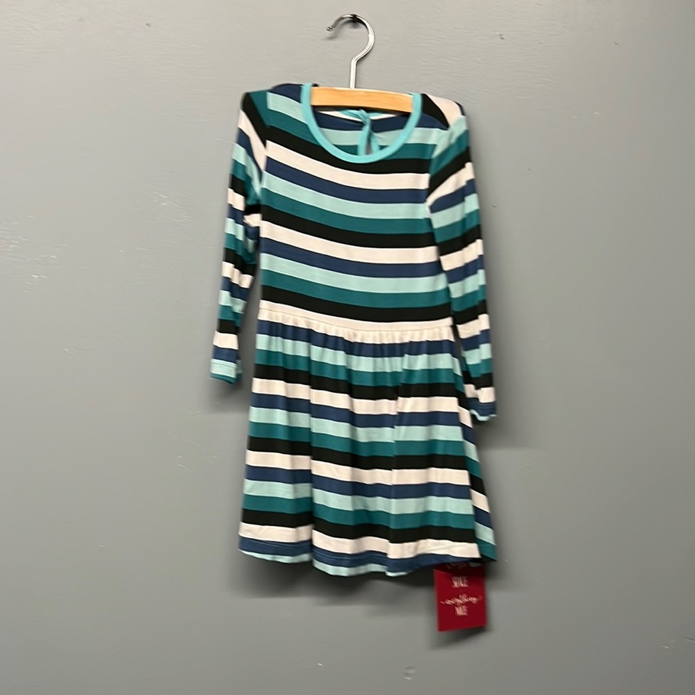 Khaki pants, long sleeve twirl dress ice multi Stripe